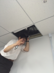 天井裏を確認する津村先輩